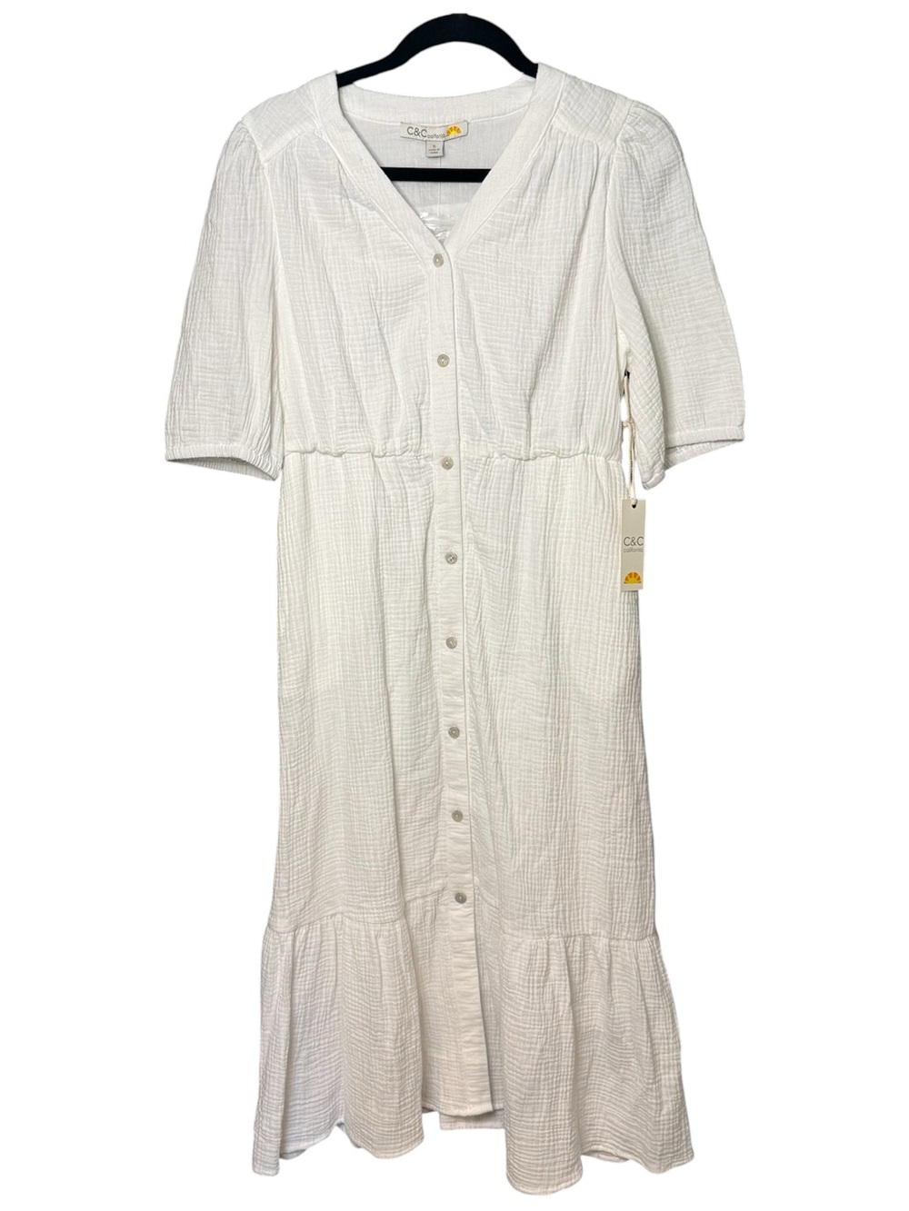 C&C California White Button-Front Gauze Midi Dress